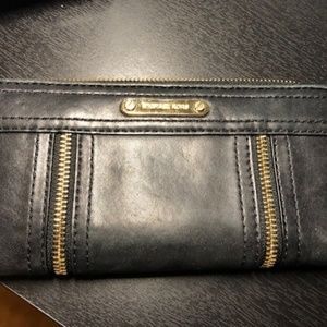 Michael Kors Moxley Black Leather Gold Continental